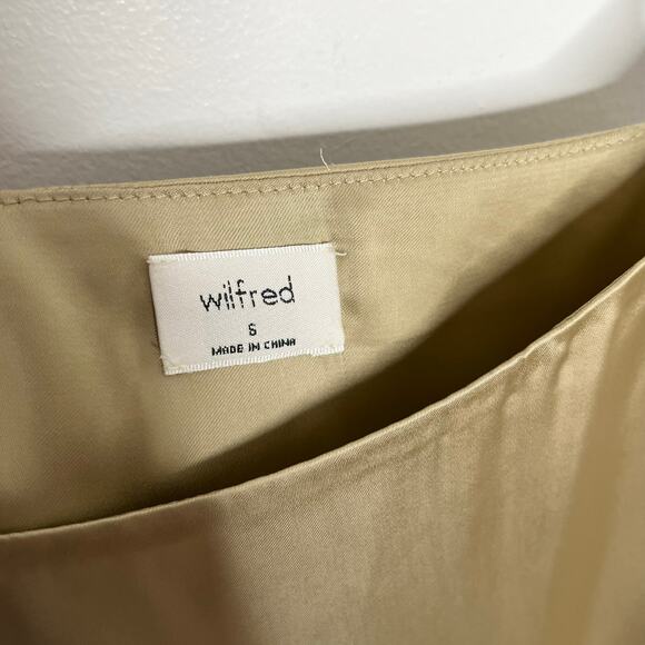 Aritzia Wilfred Isabelle Slip Mini Dress 6 Tan Gold Satin Minimalist Square Neck - Picture 4 of 9